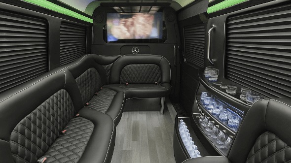Interior of San Diego Party Bus Company's 14 Passenger Sprinter Limousine in San Diego