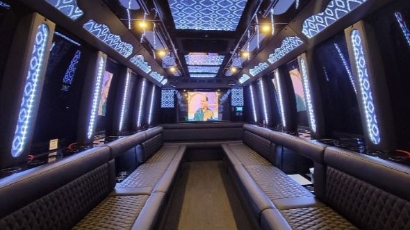 Interior of Charter Bus Company El Cajon's 40 Passenger Party Bus in El Cajon
